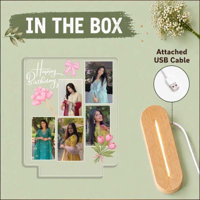Happy Birthday LED Photo Collage Lamp for Girls & Women Personalized Birthday Photo Frame Night Light with 5 Photo  Warm White Decorative Table Lamp & Birthday Gift